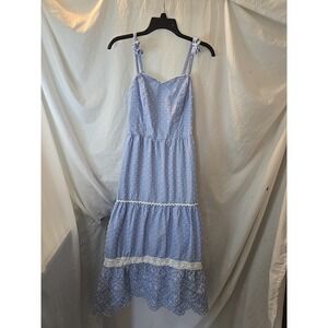 Shabby Chic Women's Maxi Dress Blue White Tiered Eyelet Lace Cottagecore Sz 2